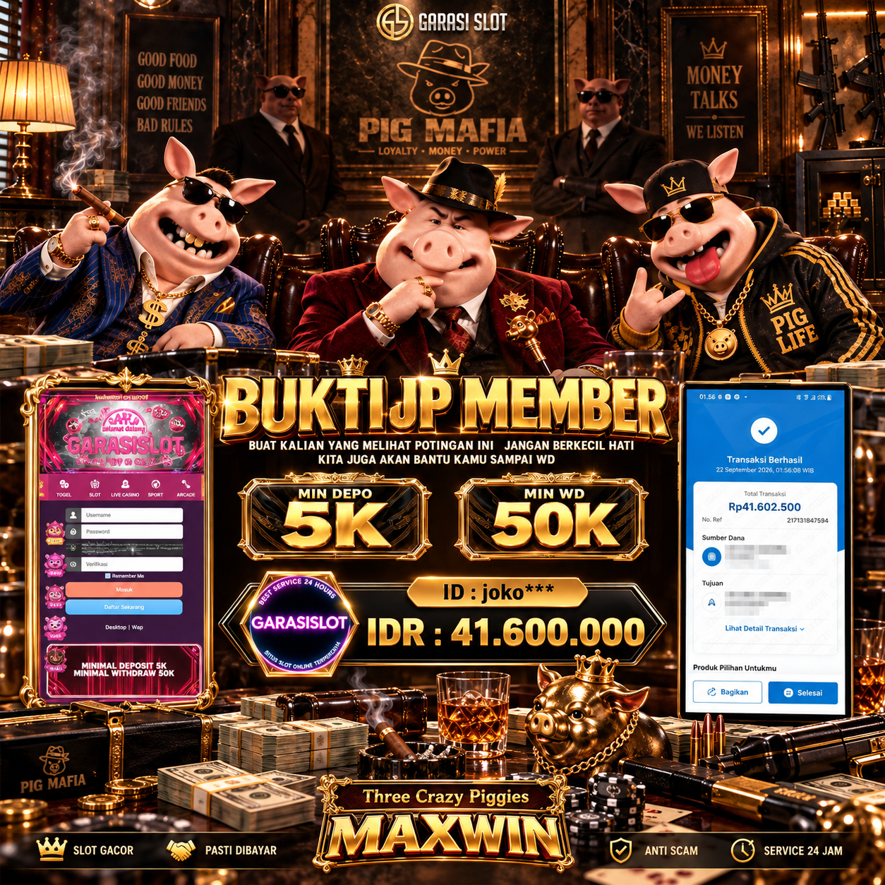 GARASISLOT bukti kemenangan main di Three Crazy Piggies